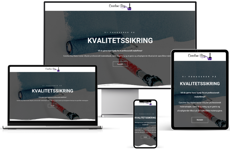 Mock-up af hjemmeside for Malerbay på vist på forskellige devices