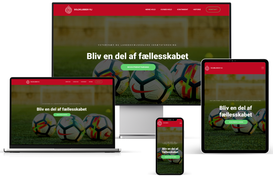 Mockup af skræddersyet hjemmeside for VLI fodboldklub